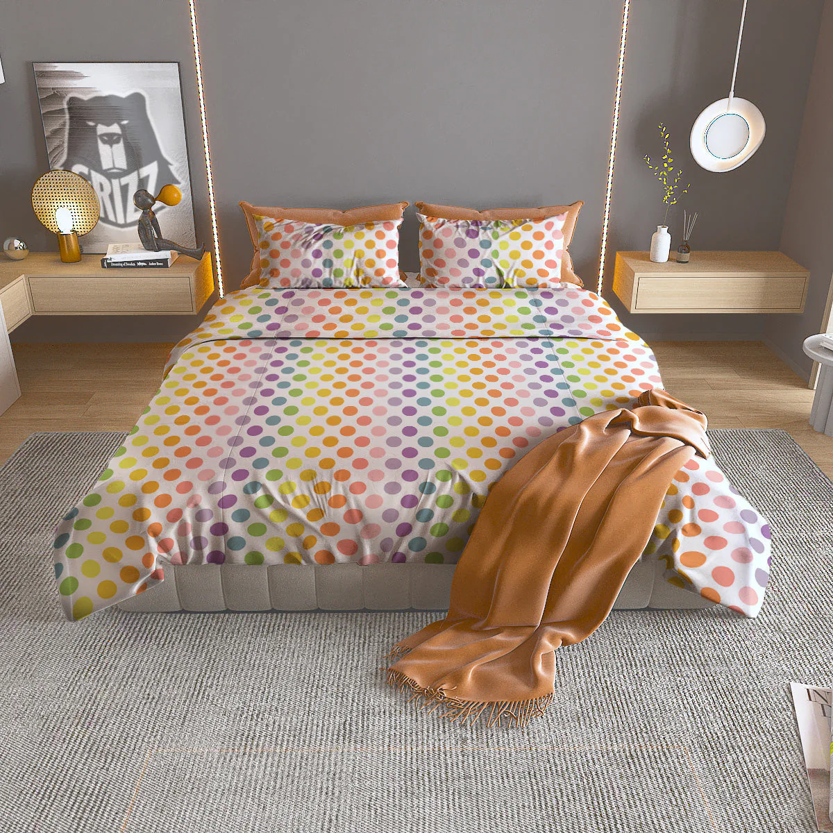 Polka Dot Colors Rainbow Print Pattern Duvet Cover Bedding Set