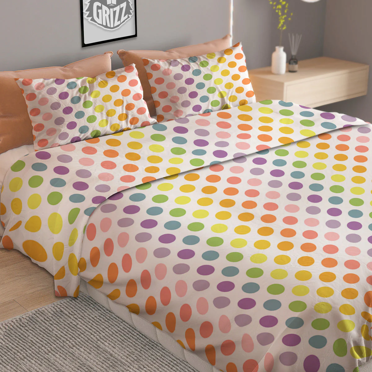 Polka Dot Colors Rainbow Print Pattern Duvet Cover Bedding Set - Image 2