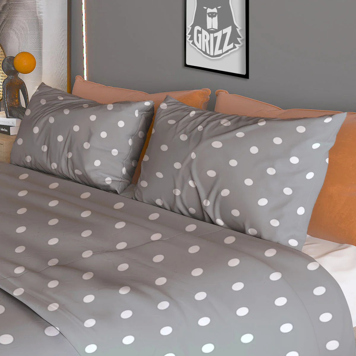 Polka Dot Grey And White Print Pattern Duvet Cover Bedding Set - Image 3