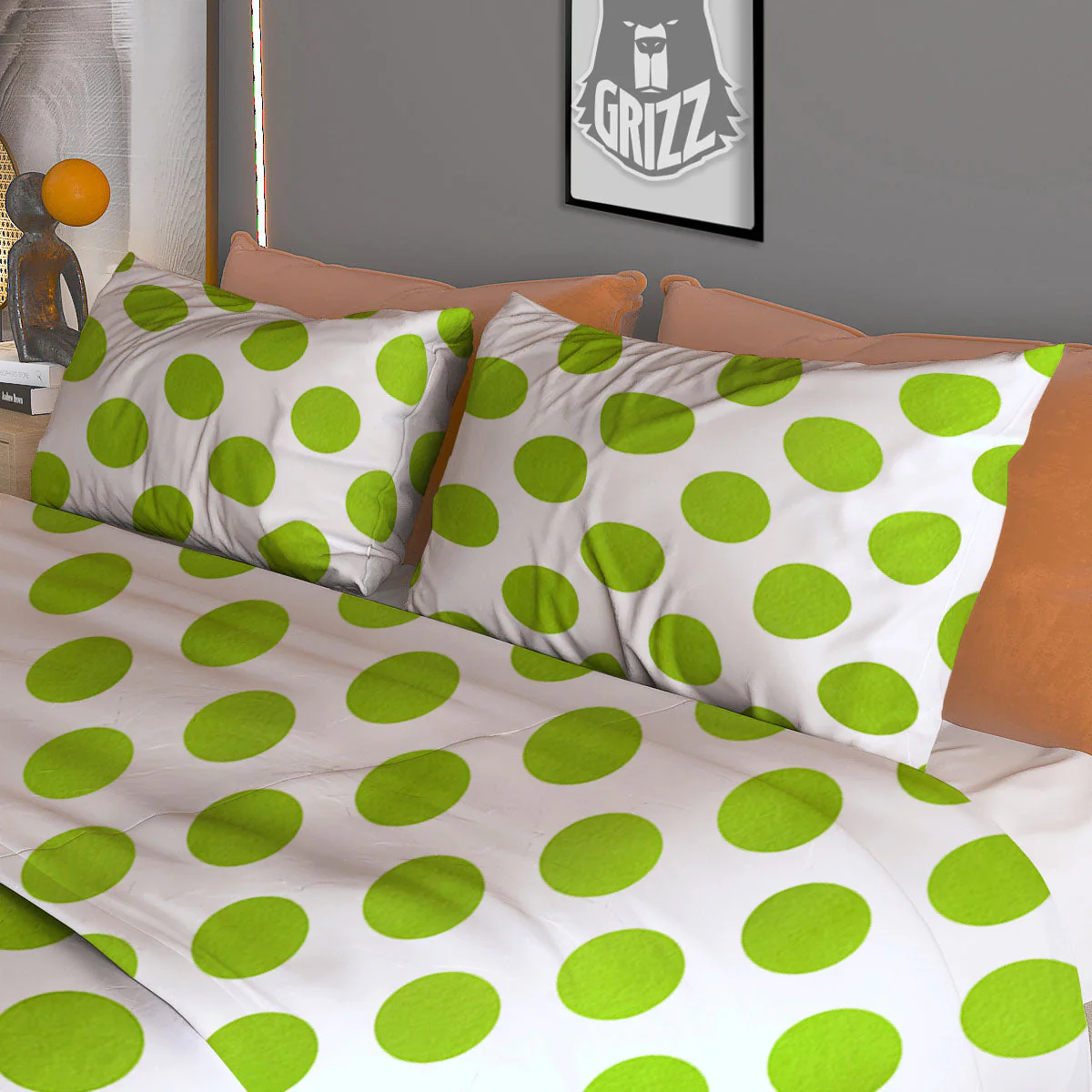 Polka Dot Lime Green And White Print Duvet Cover Bedding Set - Image 3