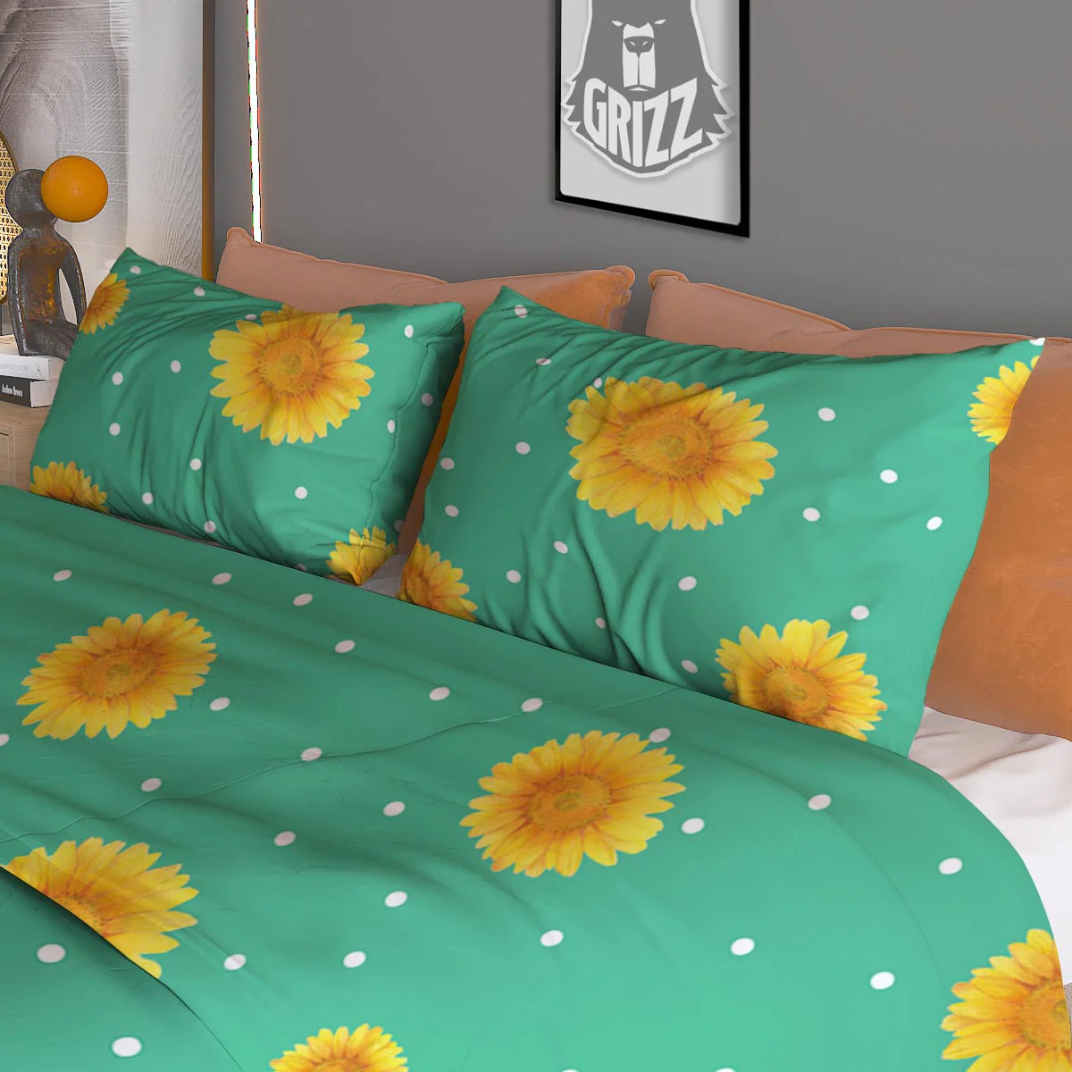 Polka Dot Sunflower Print Pattern Duvet Cover Bedding Set - Image 3