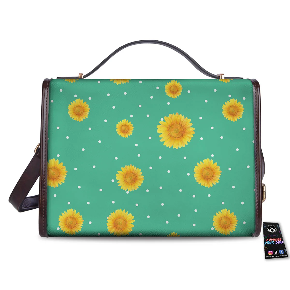 Polka Dot Sunflower Print Pattern Women's Satchel Bag - Image 2