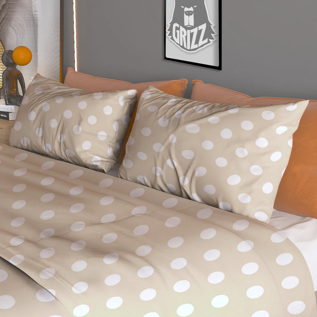 Polka Dot White And Beige Print Pattern Duvet Cover Bedding Set - Image 3
