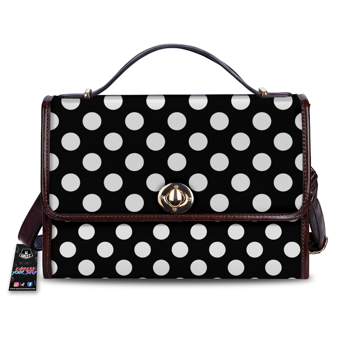 Polka Dot White And Black Print Pattern Women's Satchel Bag