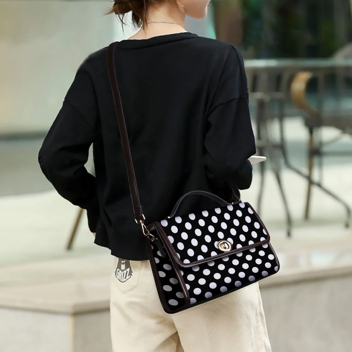 Polka Dot White And Black Print Pattern Women's Satchel Bag - Image 3