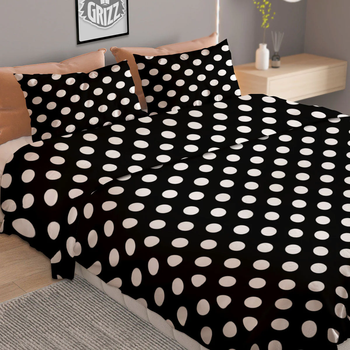 Polka Dot White And Black Style Print Pattern Duvet Cover Bedding Set - Image 2
