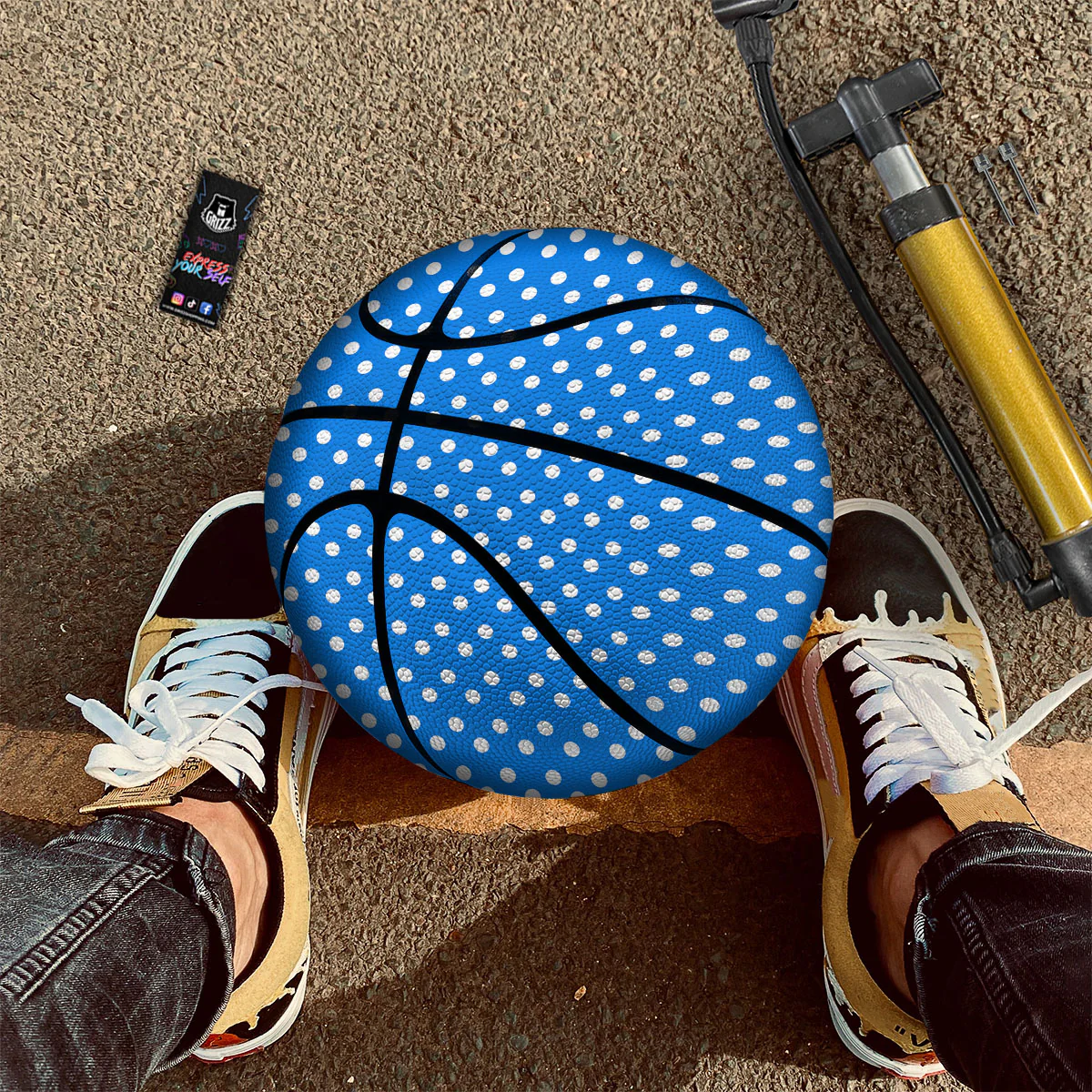 Polka Dot White And Blue Print Pattern Basketball - Image 3