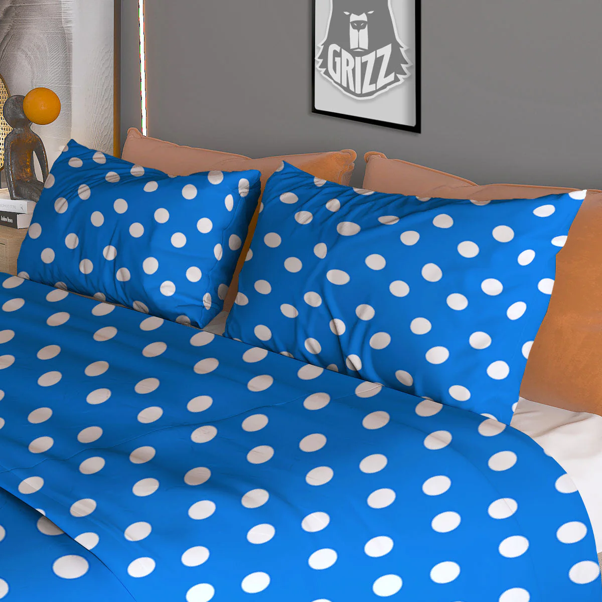 Polka Dot White And Blue Print Pattern Duvet Cover Bedding Set - Image 3
