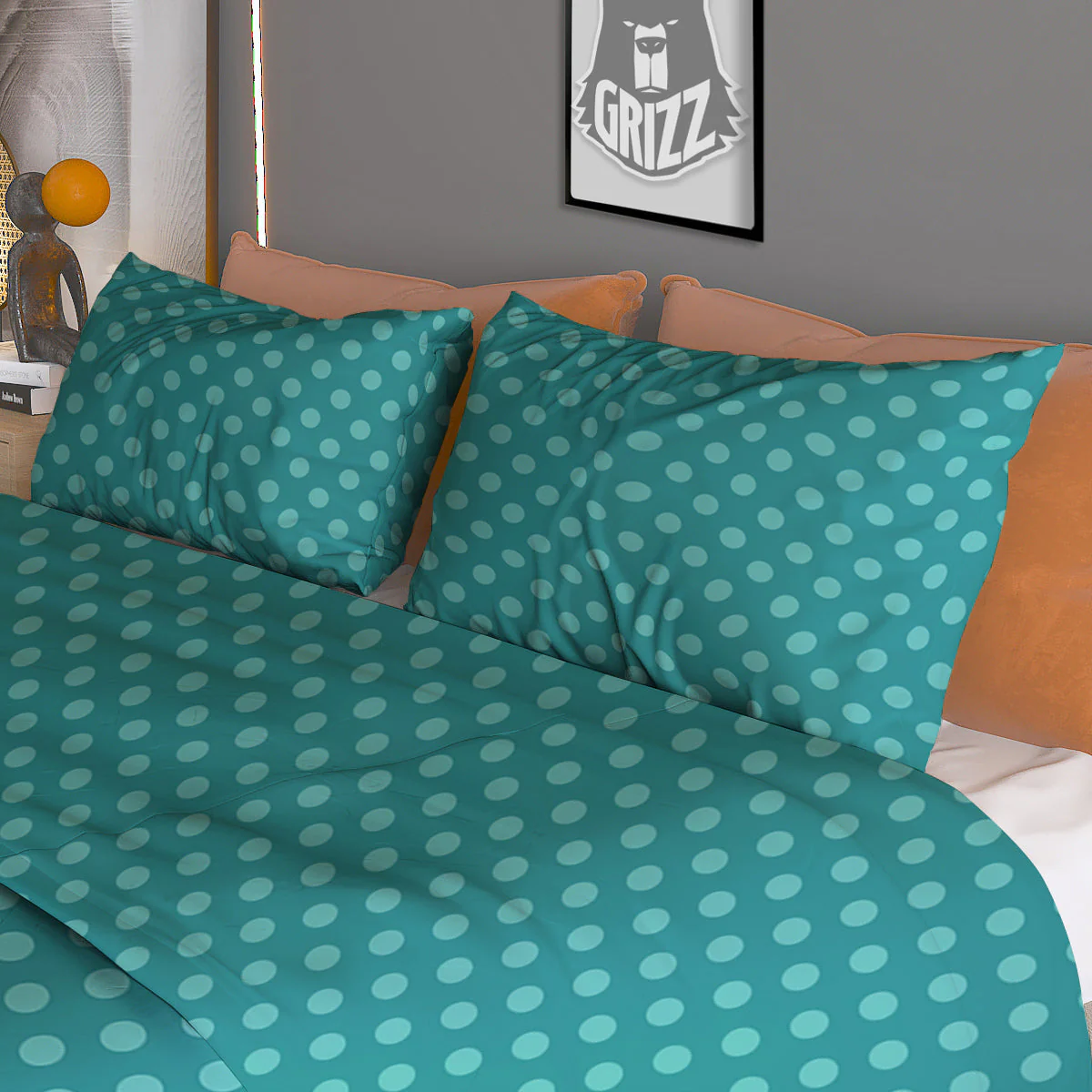 Polka Dot White And Cyan Print Pattern Duvet Cover Bedding Set - Image 3