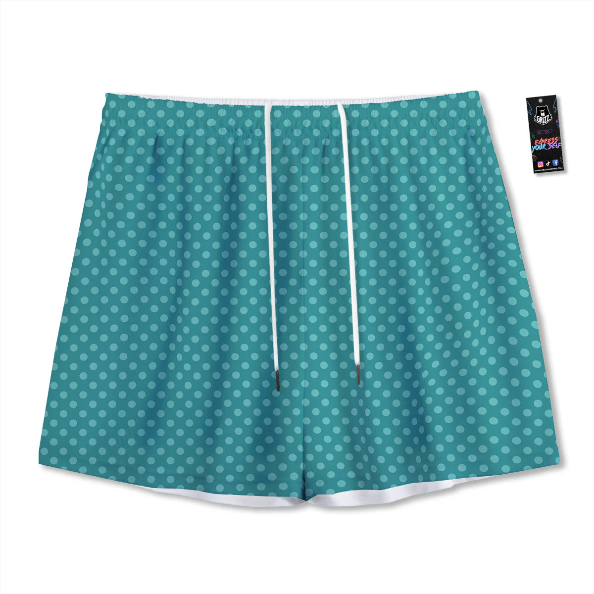 Polka Dot White And Cyan Print Pattern Mesh Shorts