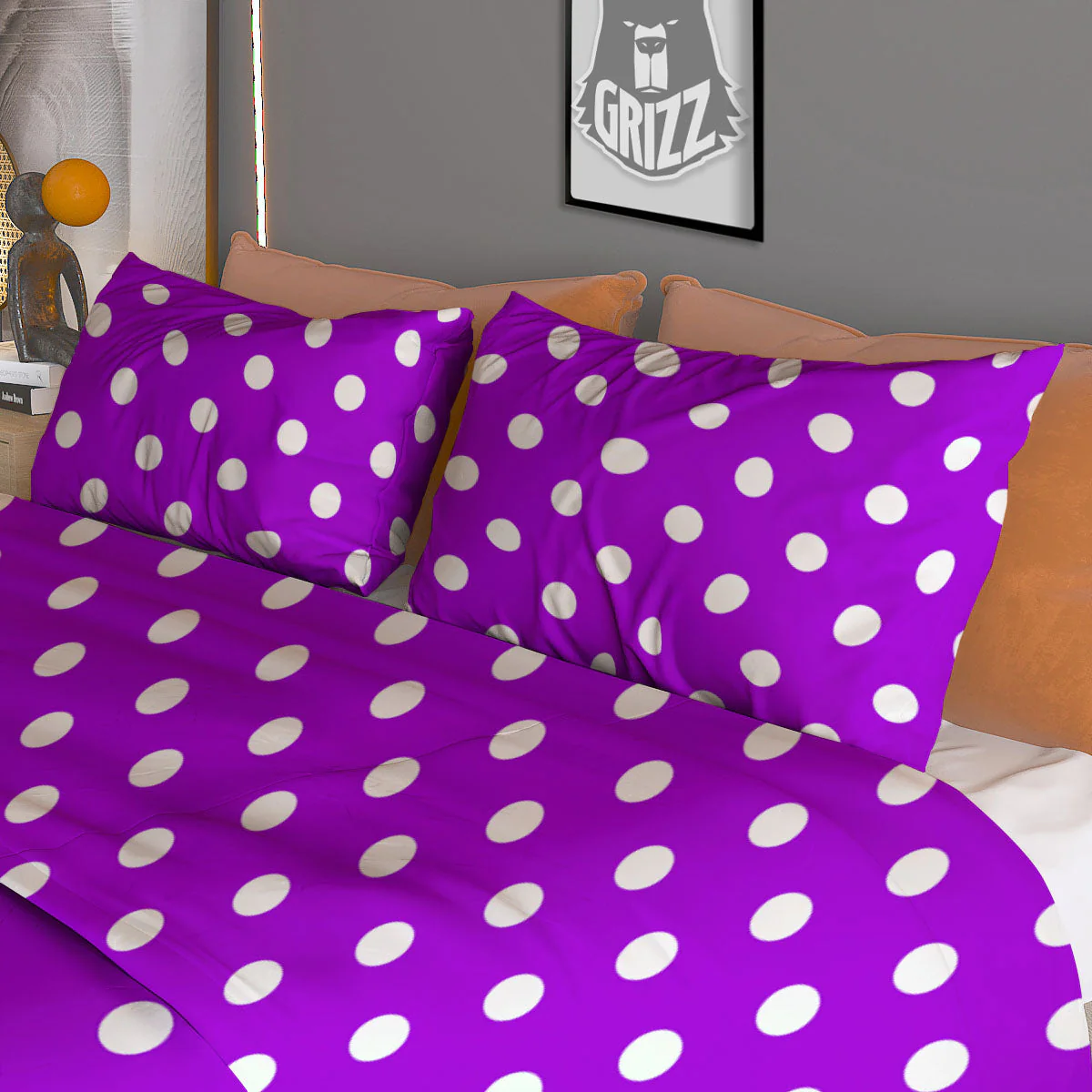 Polka Dot White And Purple Print Pattern Duvet Cover Bedding Set - Image 3