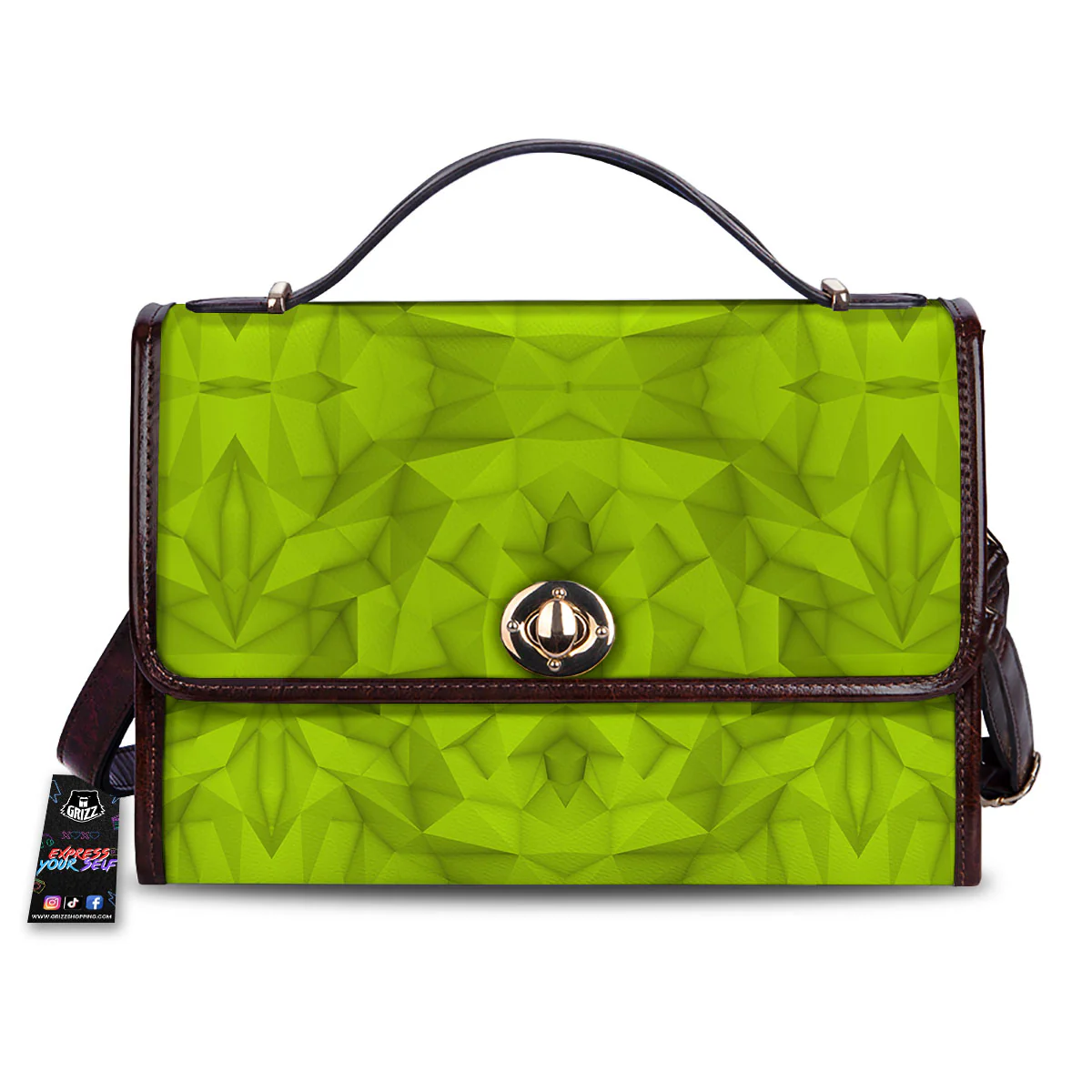 Polygonal Geometric Lime Green Print Women's Satchel Bag
