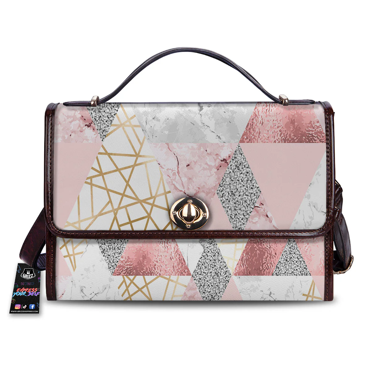 Polygonal Geometric Pink Print Women's Satchel Bag