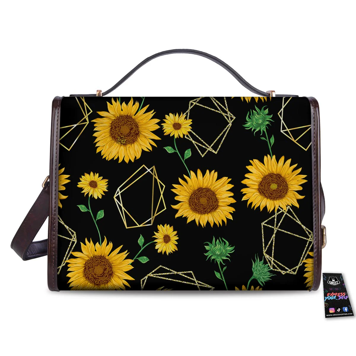 Polygonal Sunflower Print Pattern Women's Satchel Bag - Image 2