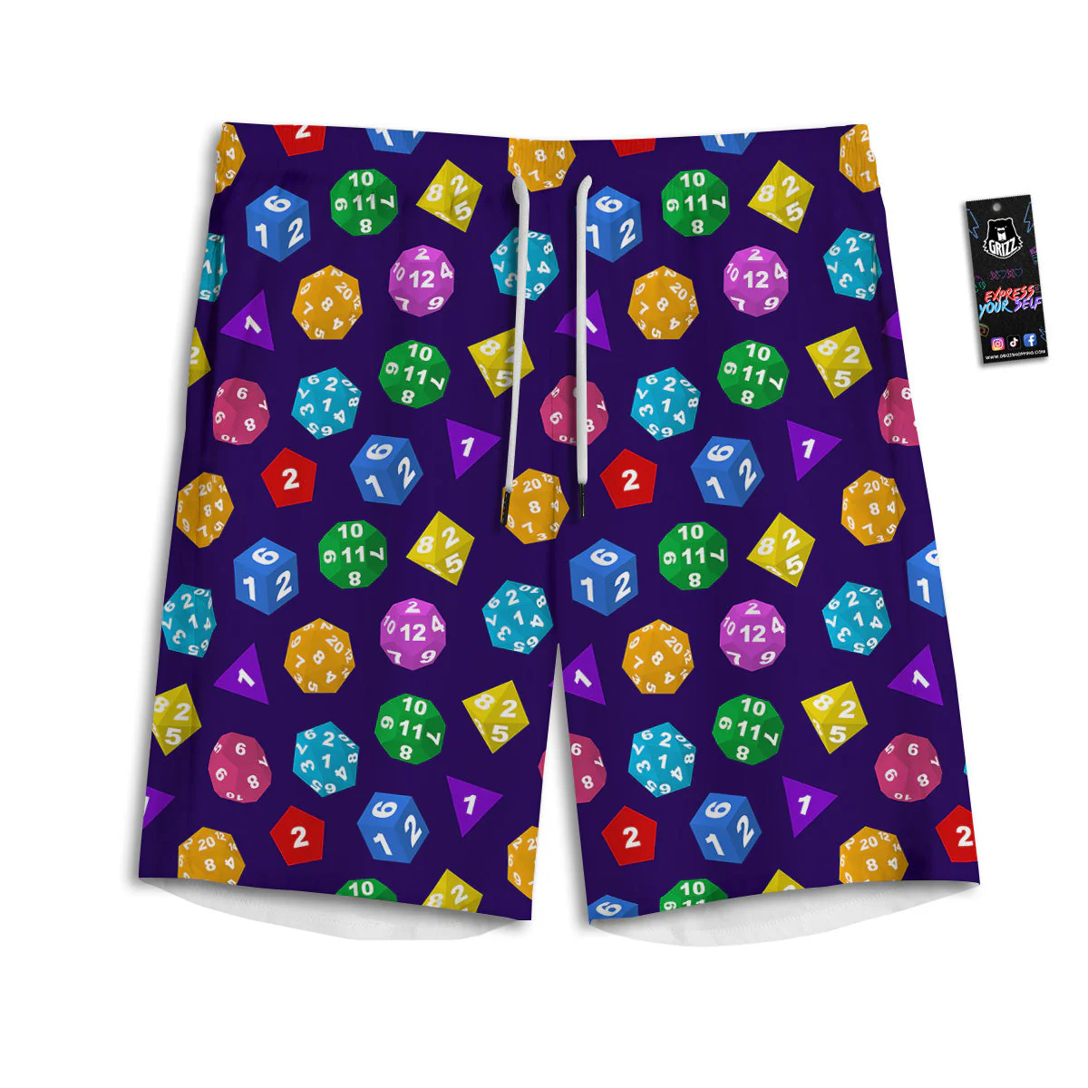Polyhedron Dice Colorful Print Pattern Men's Athletic Shorts
