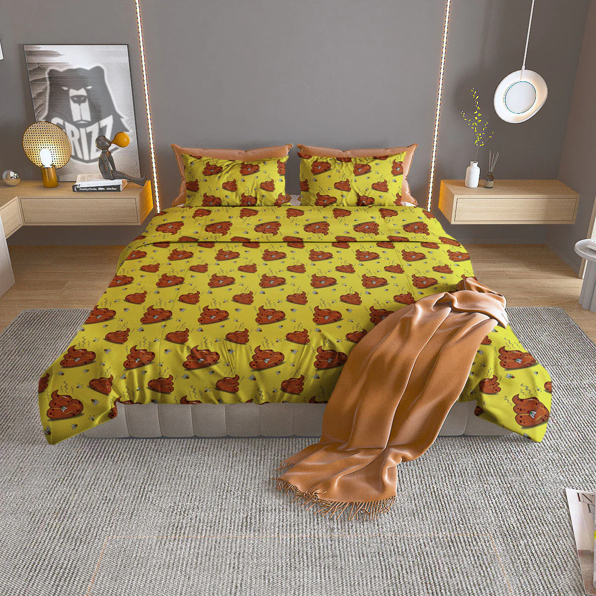 Poop Brown Print Pattern Duvet Cover Bedding Set