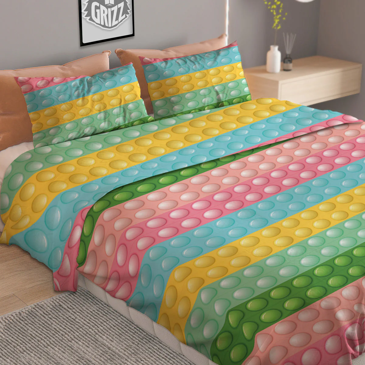 Pop It Pastel Color Print Pattern Duvet Cover Bedding Set - Image 2