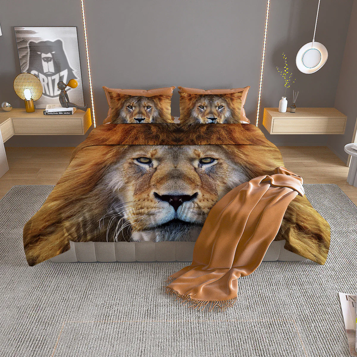 Portrait African Lion Print Duvet Cover Bedding Set