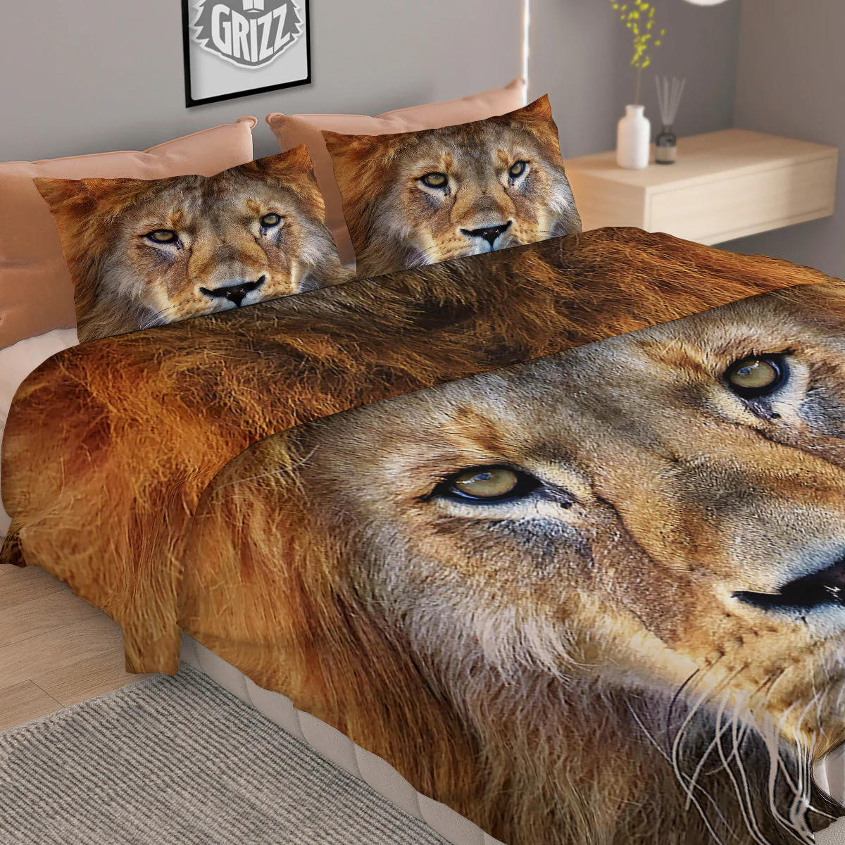 Portrait African Lion Print Duvet Cover Bedding Set - Image 2