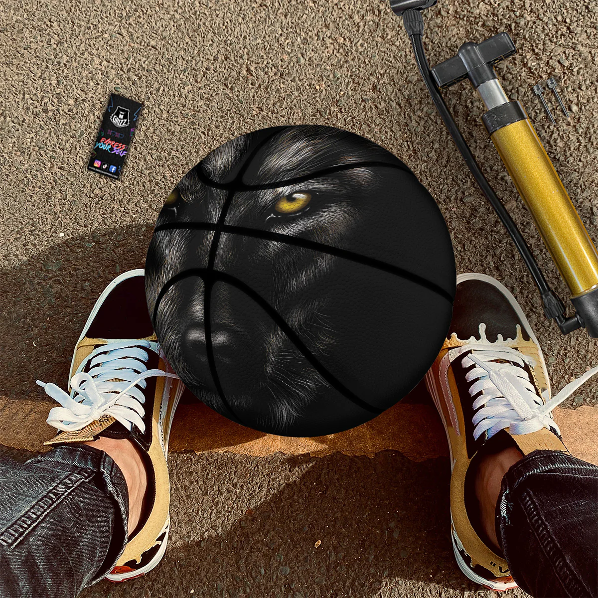 Portrait Black Wolf Print Basketball - Image 3
