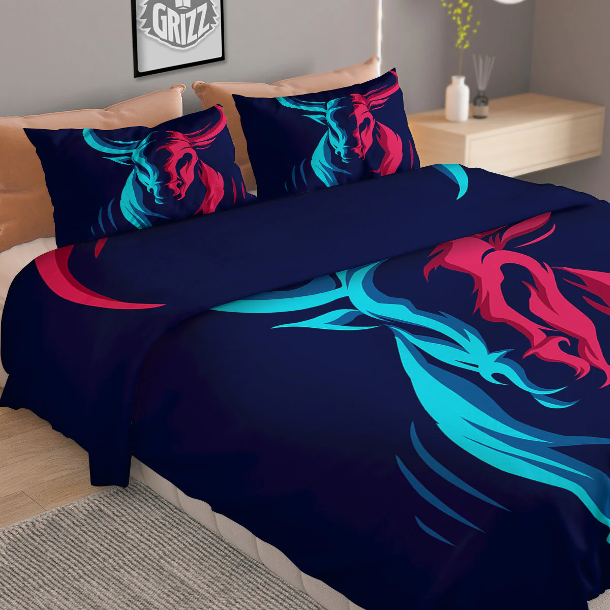 Portrait Bull Print Duvet Cover Bedding Set - Image 2