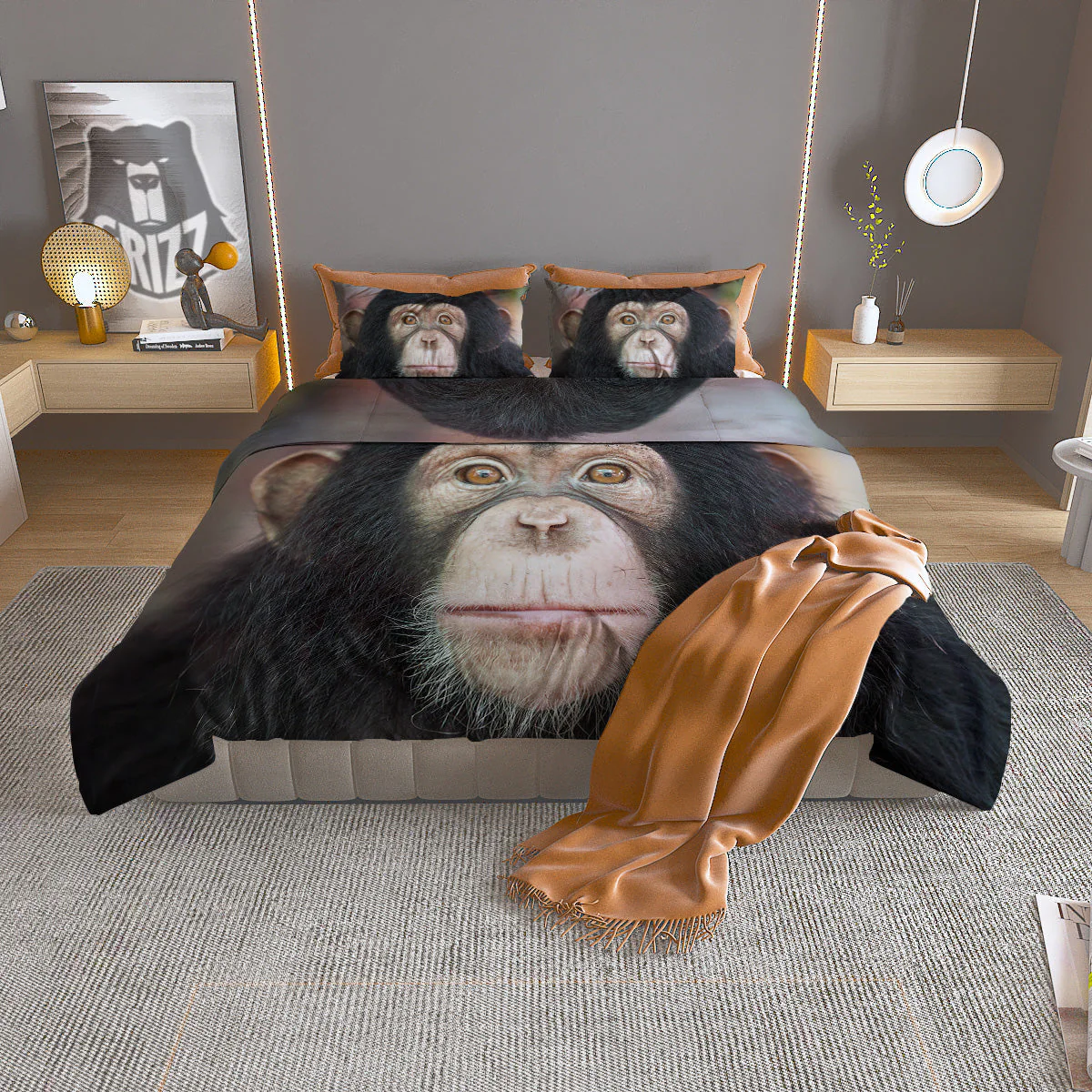 Portrait Chimpanzee Print Duvet Cover Bedding Set
