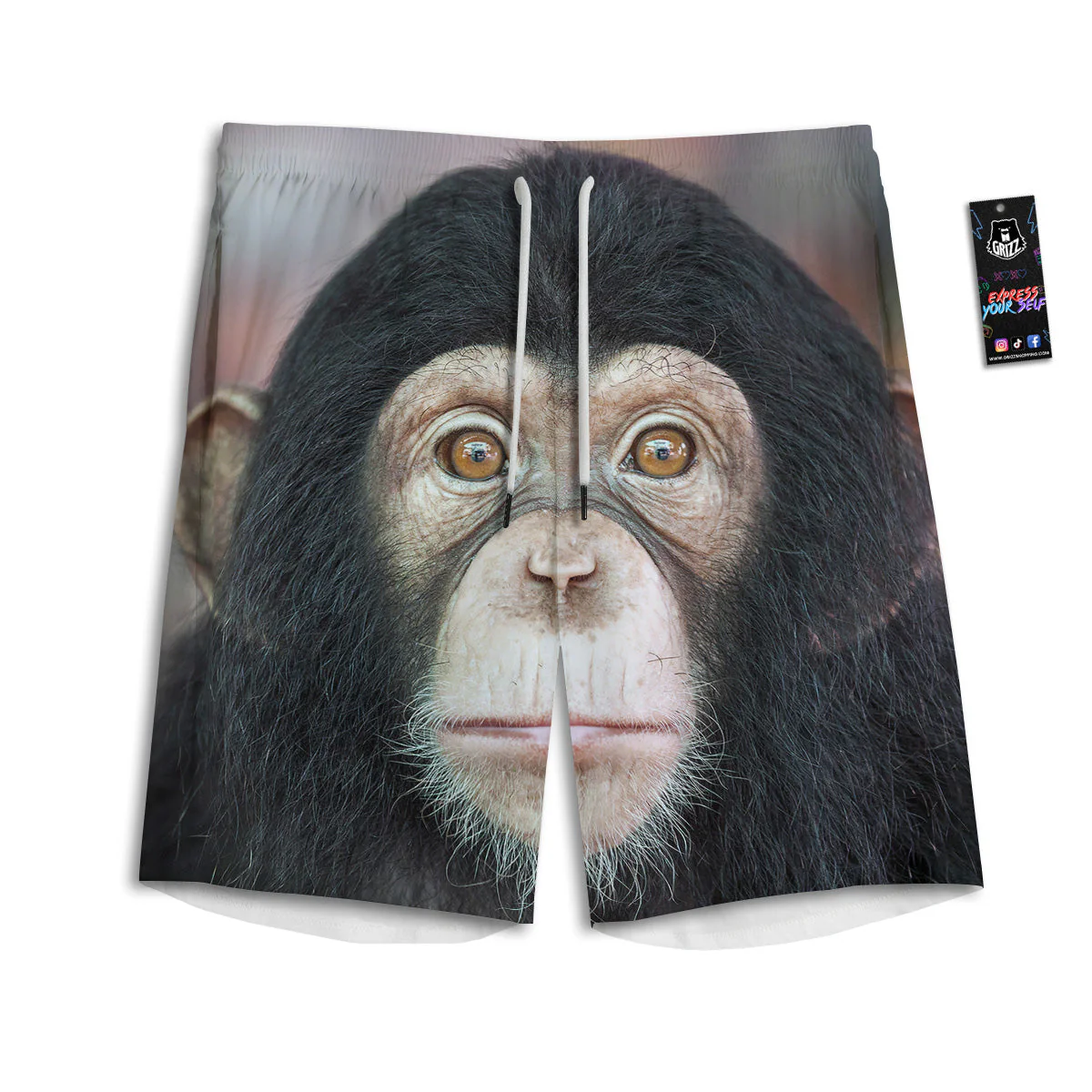 Portrait Chimpanzee Print Men's Athletic Shorts