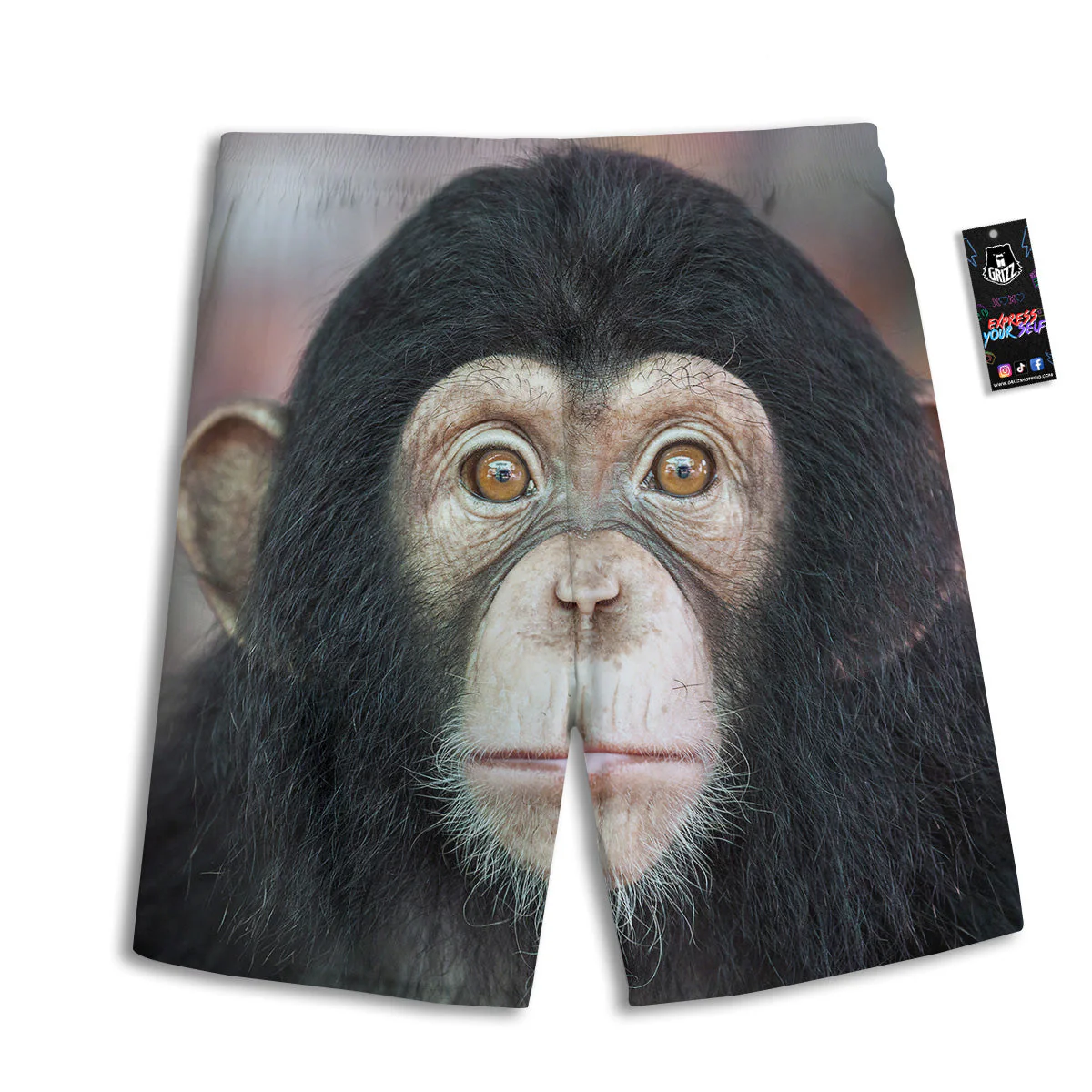 Portrait Chimpanzee Print Men's Athletic Shorts - Image 2