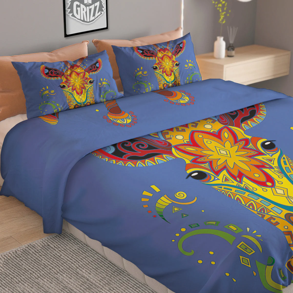Portrait Giraffe Colorful Print Duvet Cover Bedding Set - Image 2