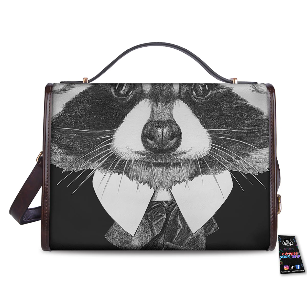 Portrait Raccoon Print Women's Satchel Bag - Image 2