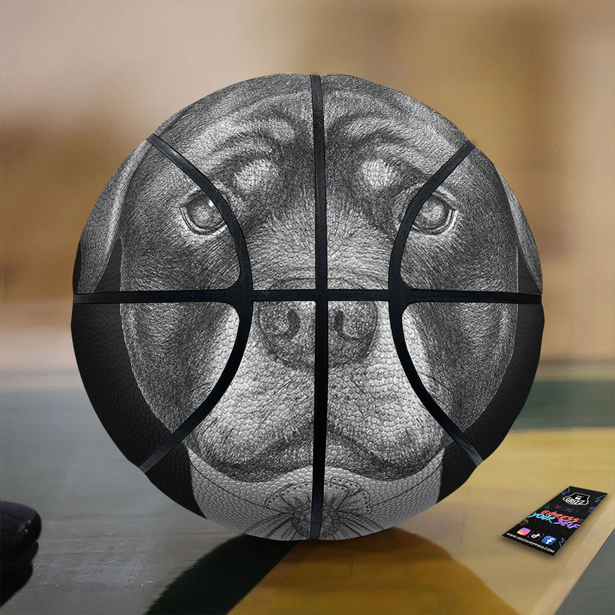 Portrait Rottweiler Vintage Print Basketball