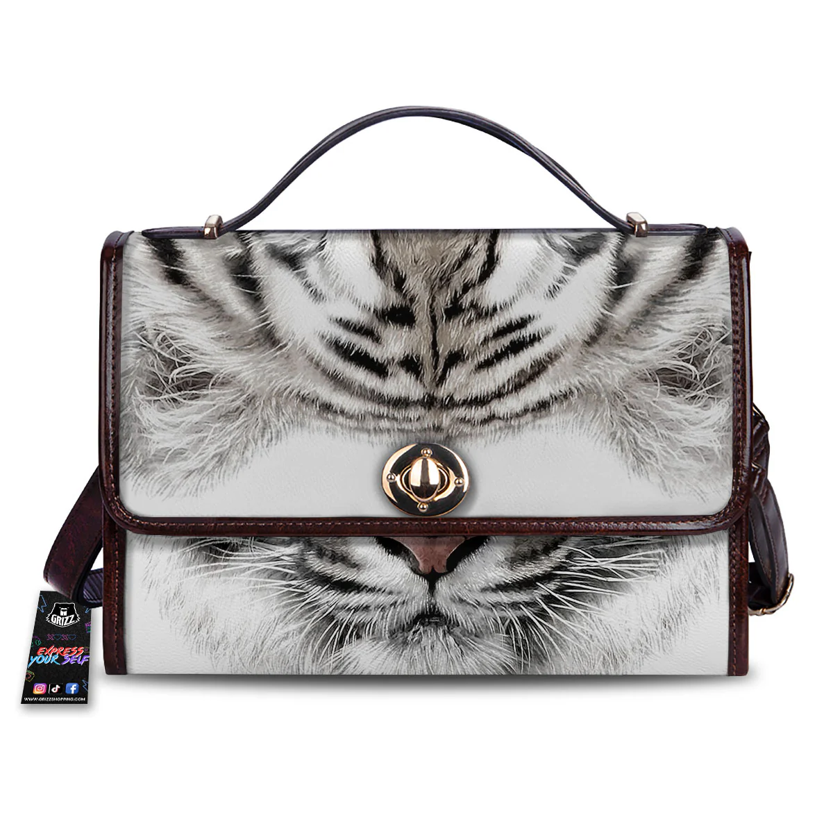 Portrait White Tiger Print Women's Satchel Bag
