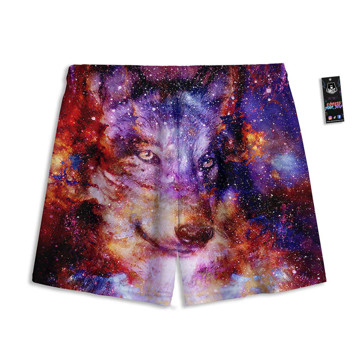 Portrait Wolf Galaxy Print Mesh Shorts - Image 2