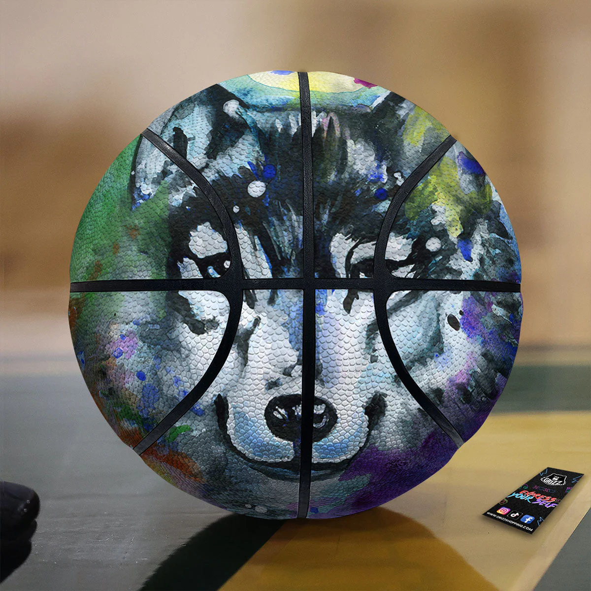 Portrait Wolf Watercolor Print Basketball