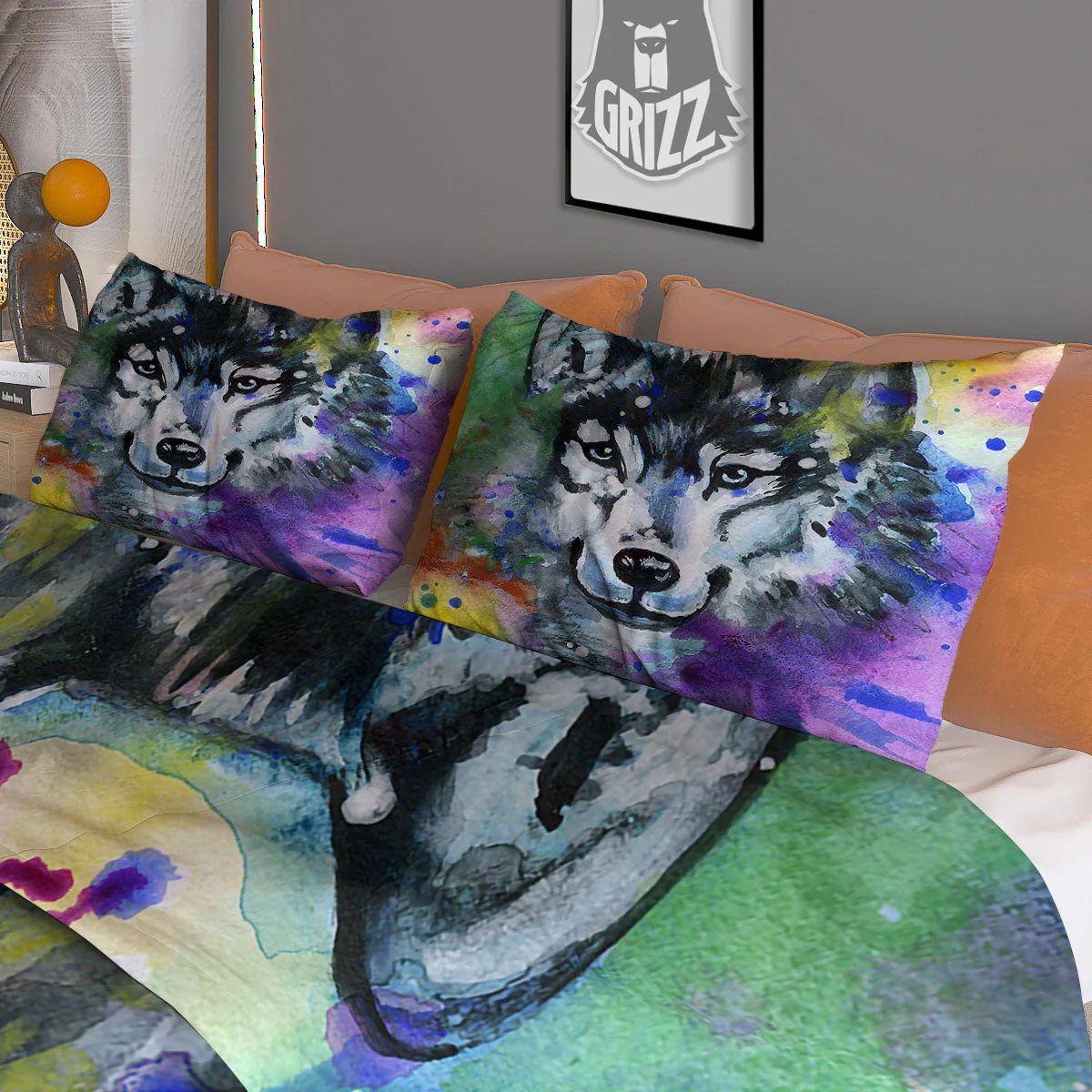 Portrait Wolf Watercolor Print Duvet Cover Bedding Set - Image 3