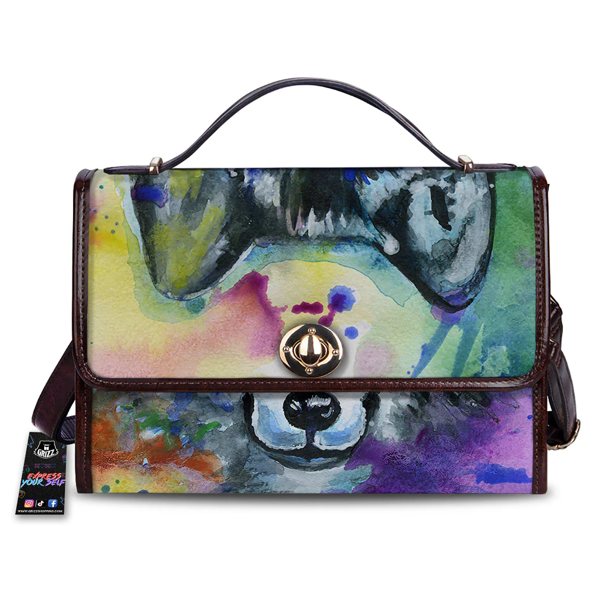 Portrait Wolf Watercolor Print Women's Satchel Bag