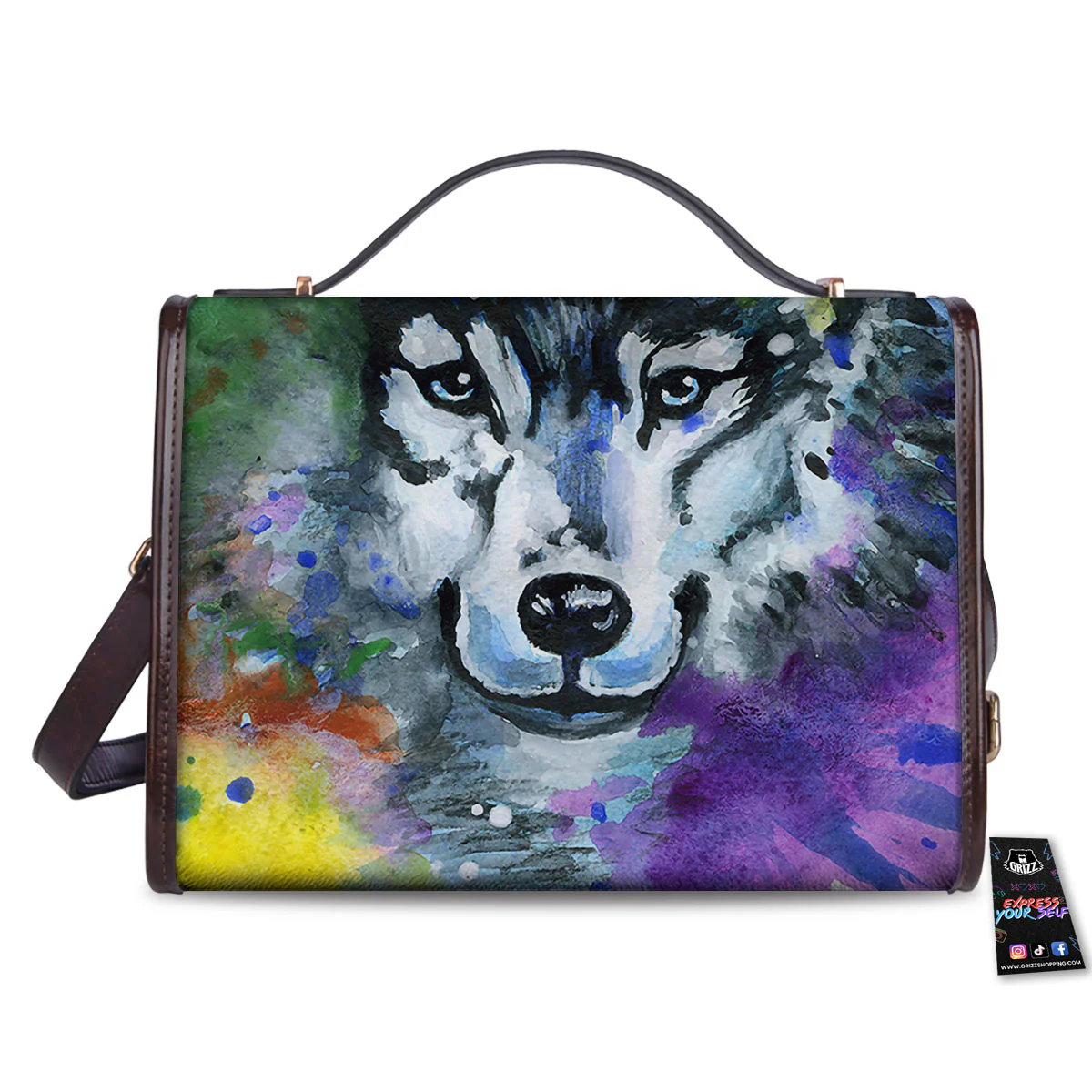 Portrait Wolf Watercolor Print Women's Satchel Bag - Image 2