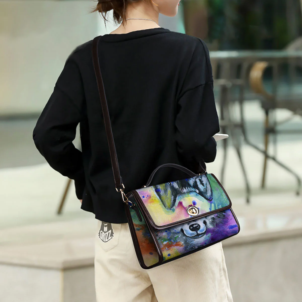 Portrait Wolf Watercolor Print Women's Satchel Bag - Image 3