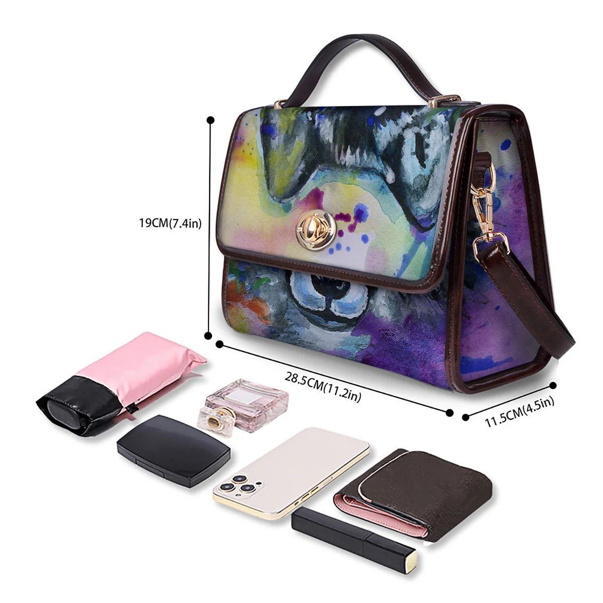 Portrait Wolf Watercolor Print Women's Satchel Bag - Image 4