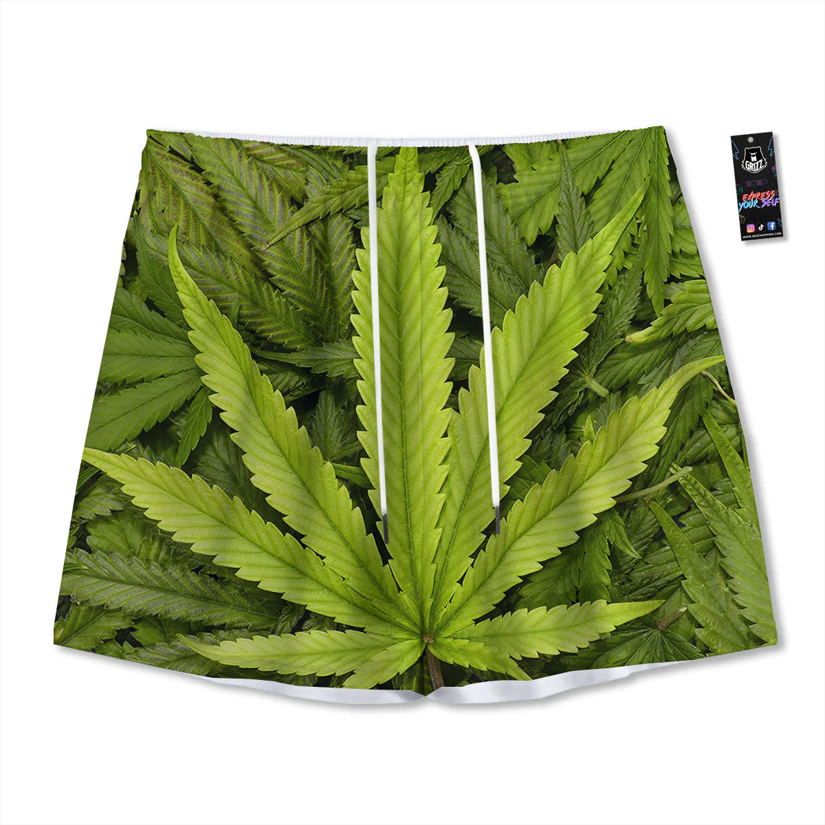 Pot Leaf Green Print Mesh Shorts