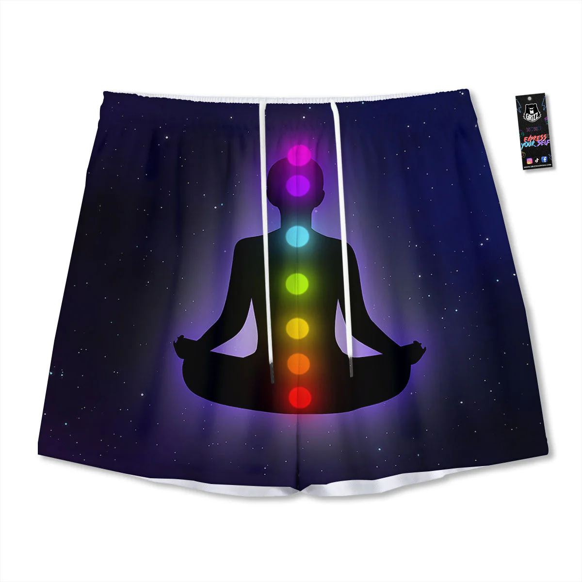 Power Of Seven Chakras Print Mesh Shorts