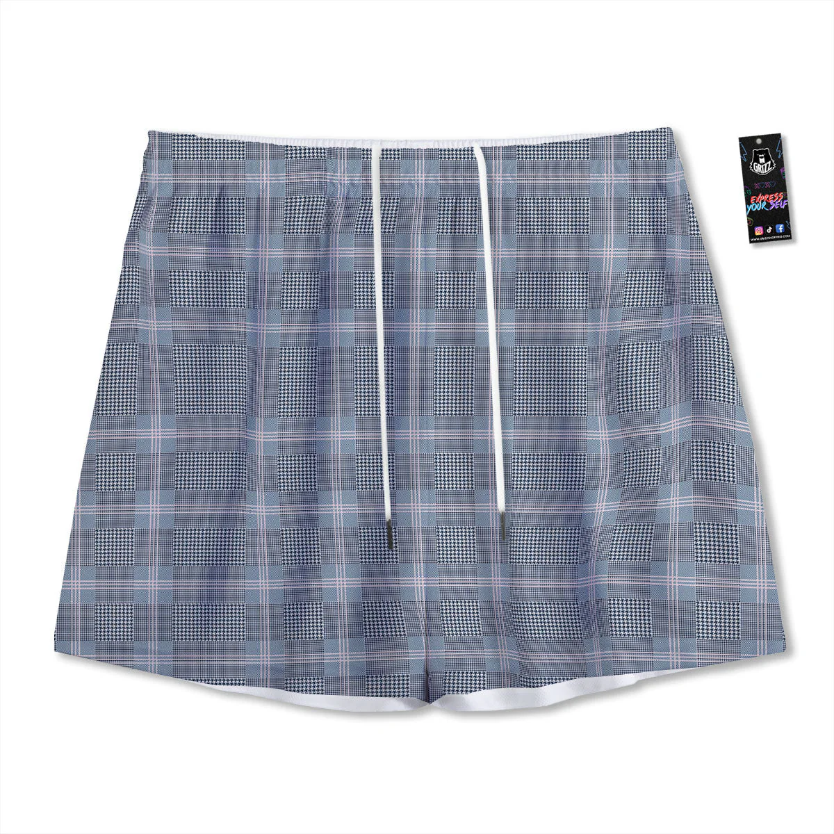 Prince of Wales Navy Blue Check Print Mesh Shorts