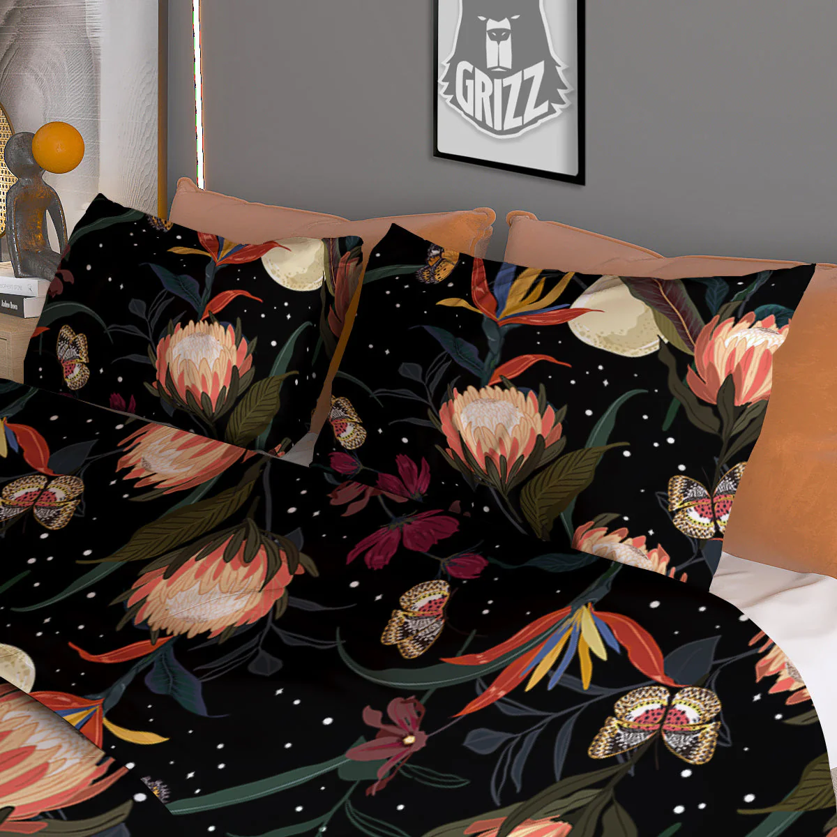 Protea Watercolor Print Pattern Duvet Cover Bedding Set - Image 3