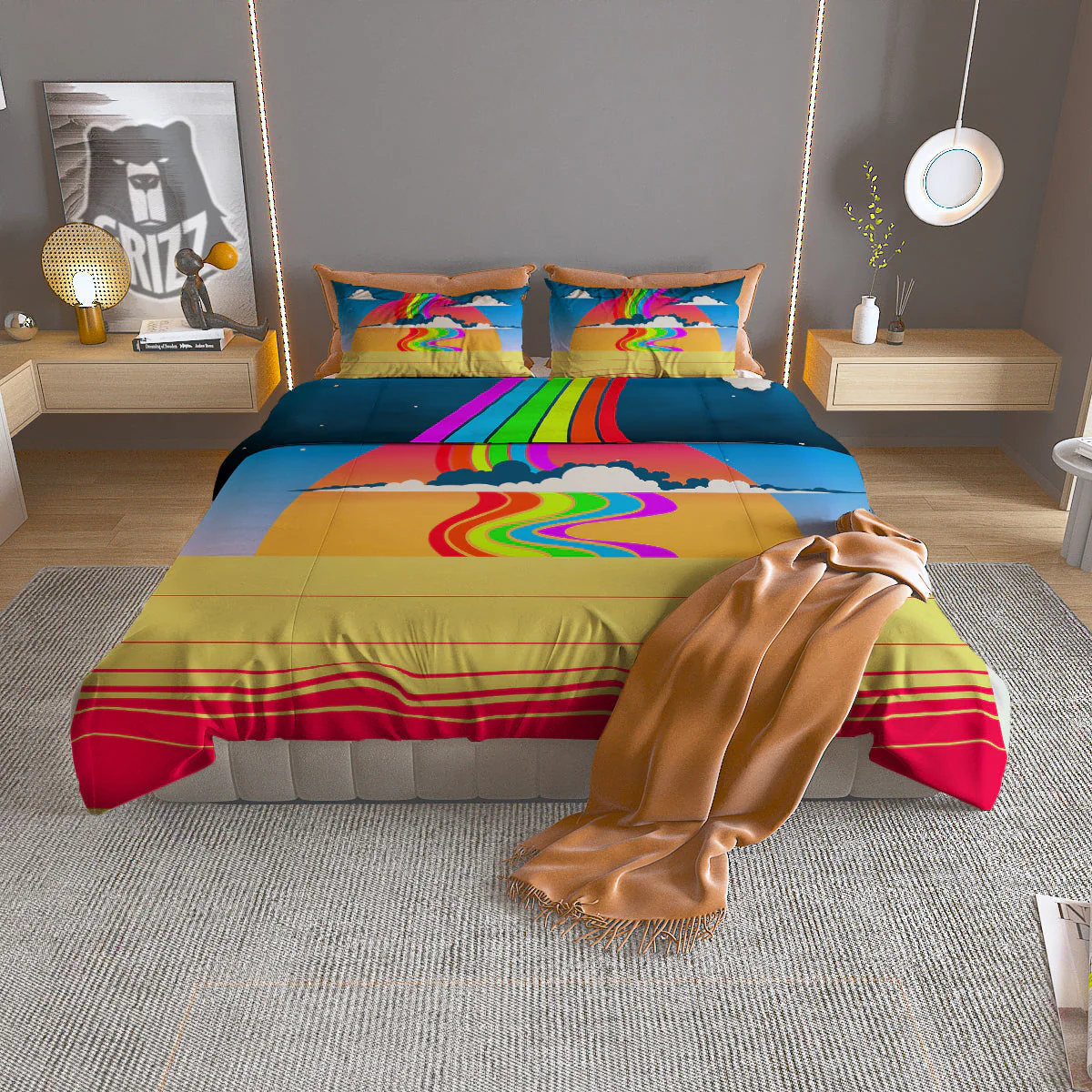 Psychedelic And Gradient Sky Rainbow Print Duvet Cover Bedding Set