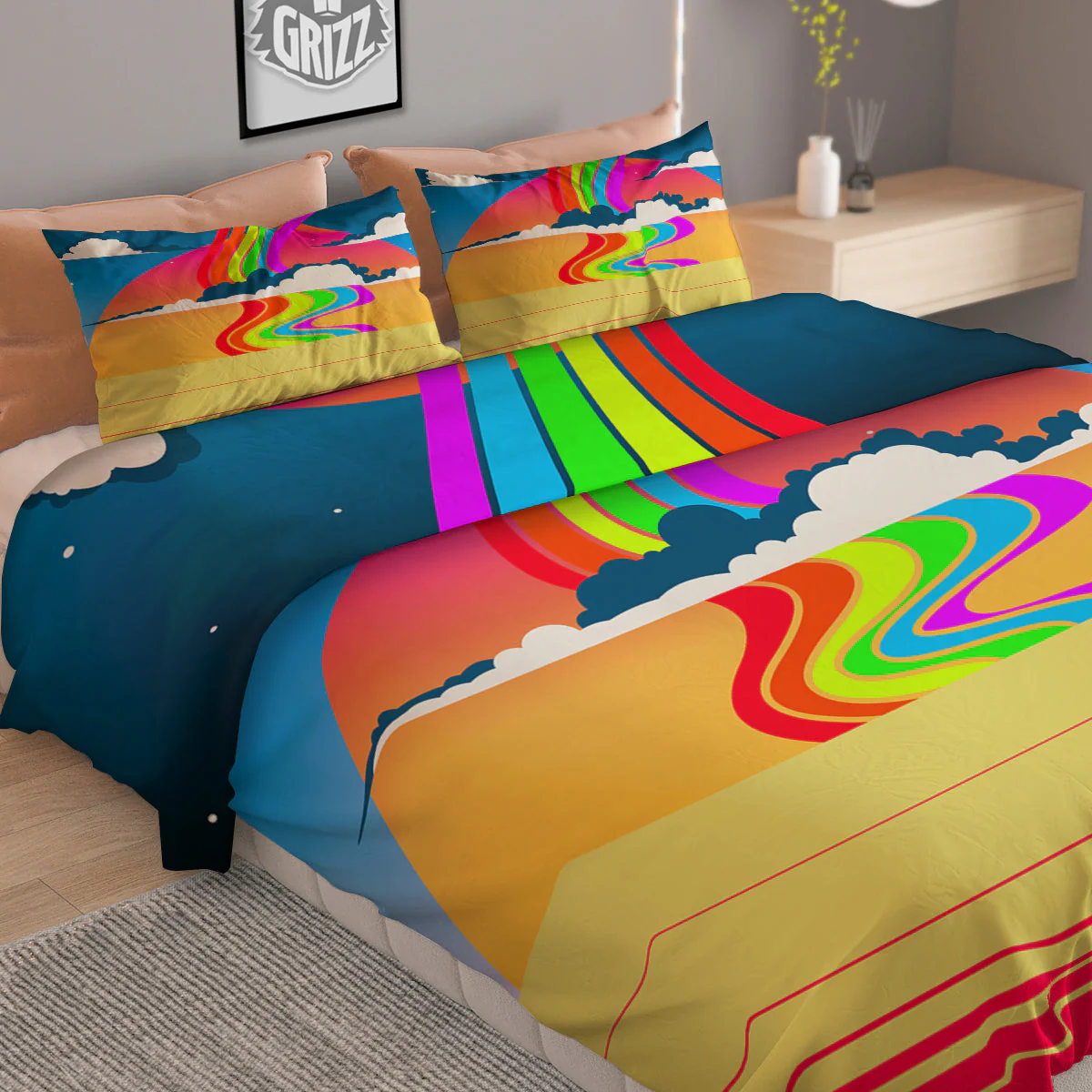 Psychedelic And Gradient Sky Rainbow Print Duvet Cover Bedding Set - Image 2
