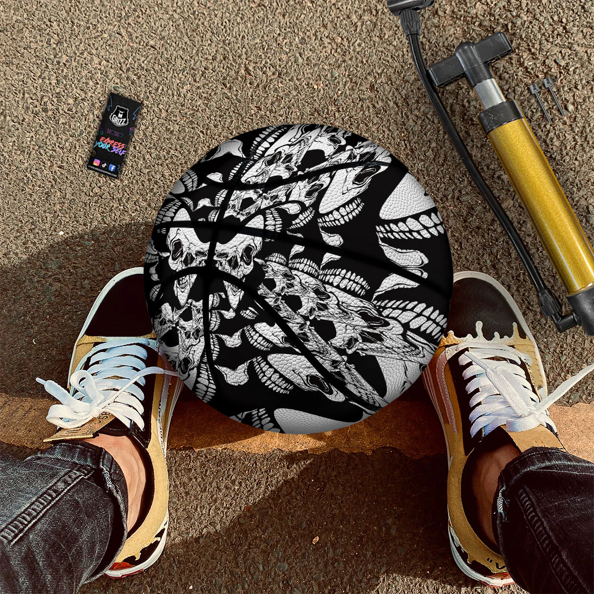 Psychedelic Black And White Skull Print Basketball - Image 2