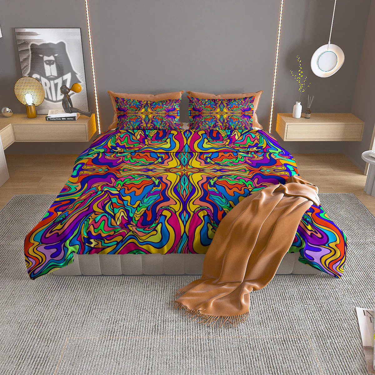 Psychedelic Colorful Fractal Mirror Print Duvet Cover Bedding Set