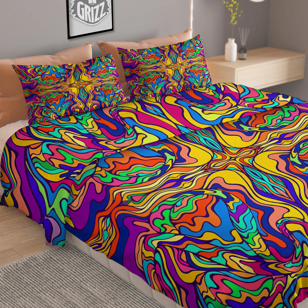 Psychedelic Colorful Fractal Mirror Print Duvet Cover Bedding Set - Image 2