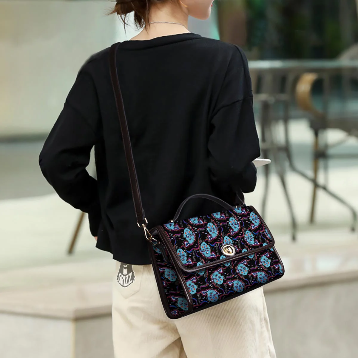Psychedelic Hippie Retro Print Pattern Women's Satchel Bag - Image 3