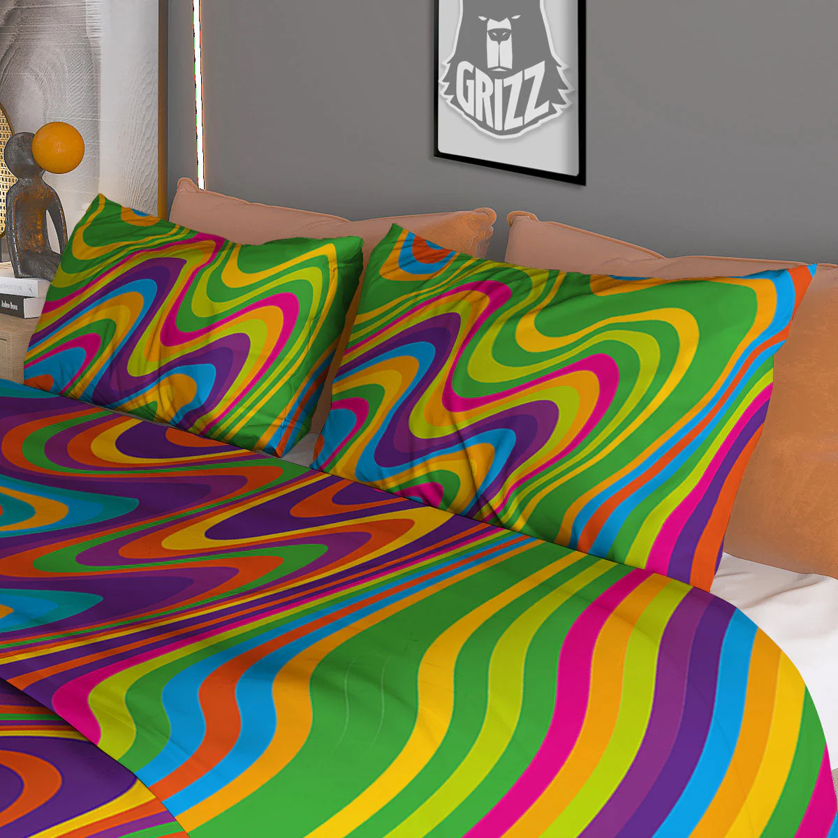 Psychedelic Rainbow Print Pattern Duvet Cover Bedding Set - Image 3